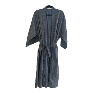 Norm Thompson Bill Blass Robe Mens Striped Blue 3/4 Sleeves Pockets VTG USA XL